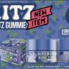 Hitz Blue Raspberry THC Gummies in vibrant blue packaging with juicy blue raspberry flavor, premium cannabis edibles
